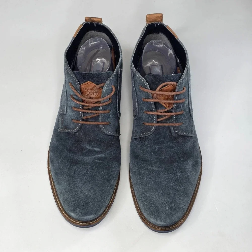 Bugatti Men's Oxford Dress Shoes Size 11 EU 44 Blue Teal Suede Lace Up Boots‎